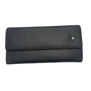CHANEL Camellia CC Logo Lambskin Long Bifold Wallet Black/39